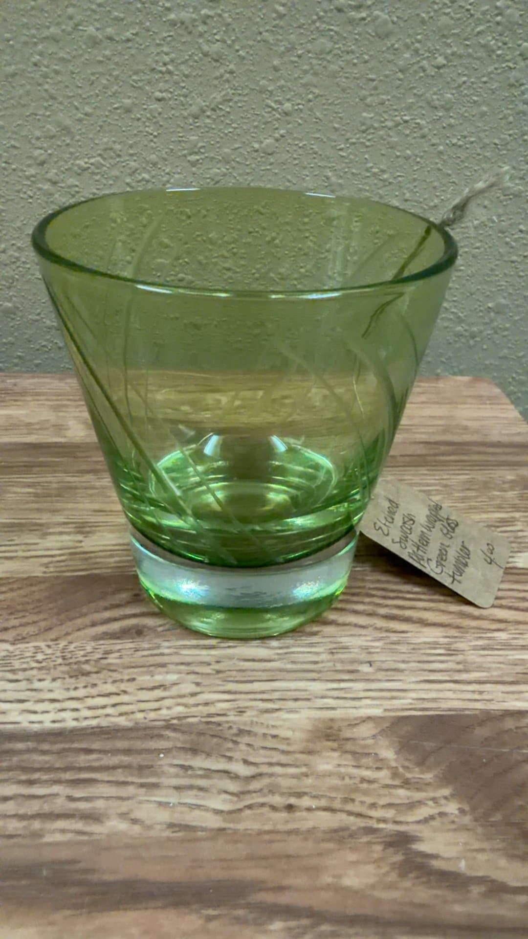 Etched Swoosh Pattern Wrapped Green Glass Tumbler - Image 1