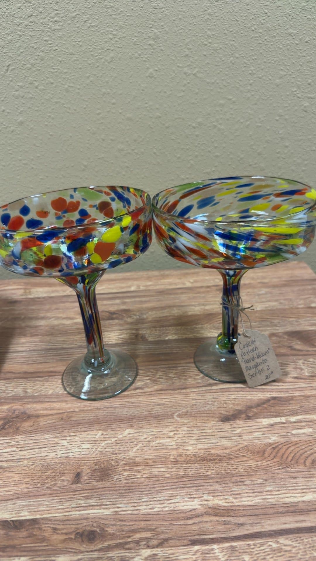 Confetti Pattern Hand-Blown Margarita Glasses Set - Image 1