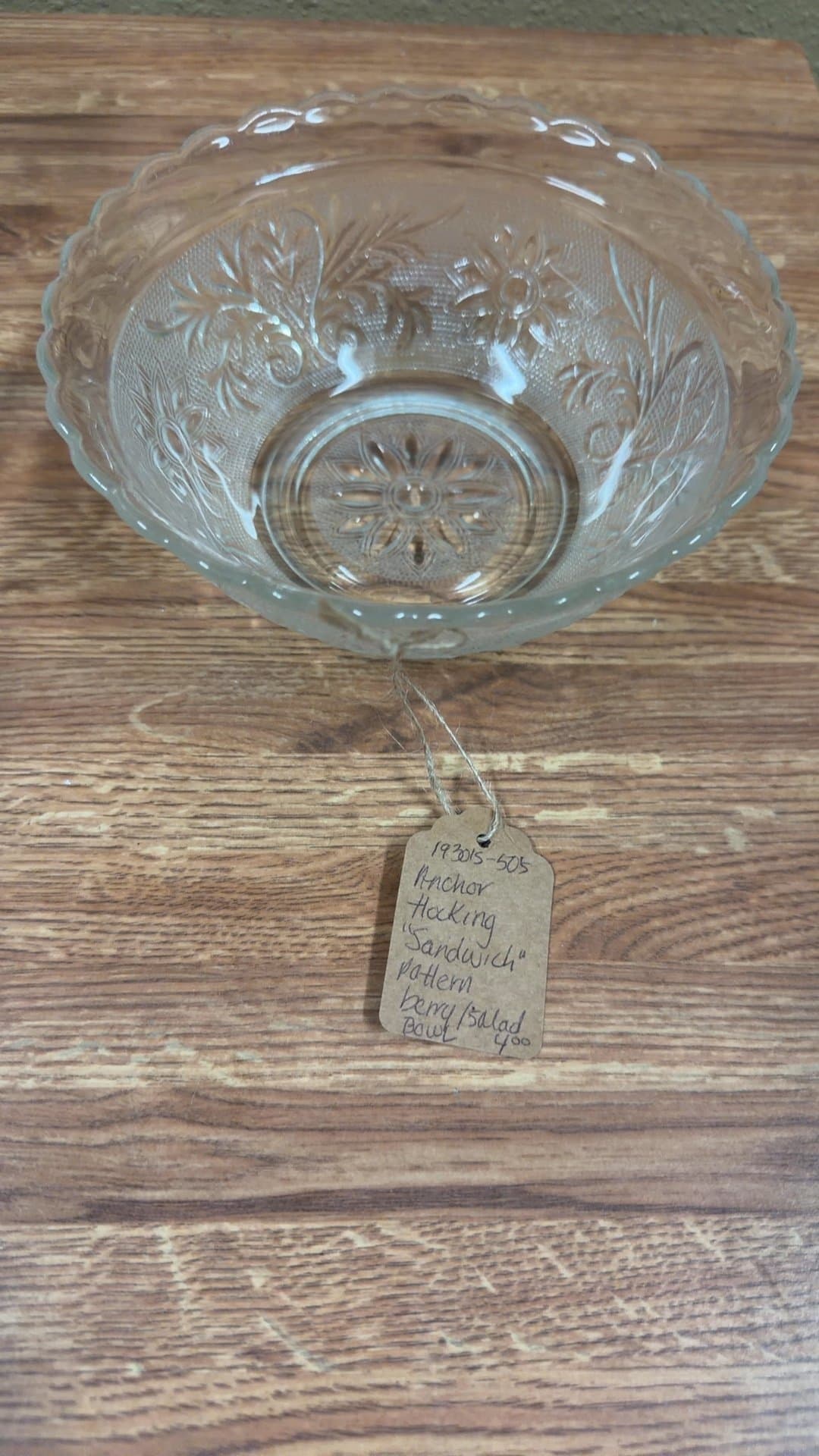 Anchor Hocking Sandwich Pattern Glass Bowl - Image 1