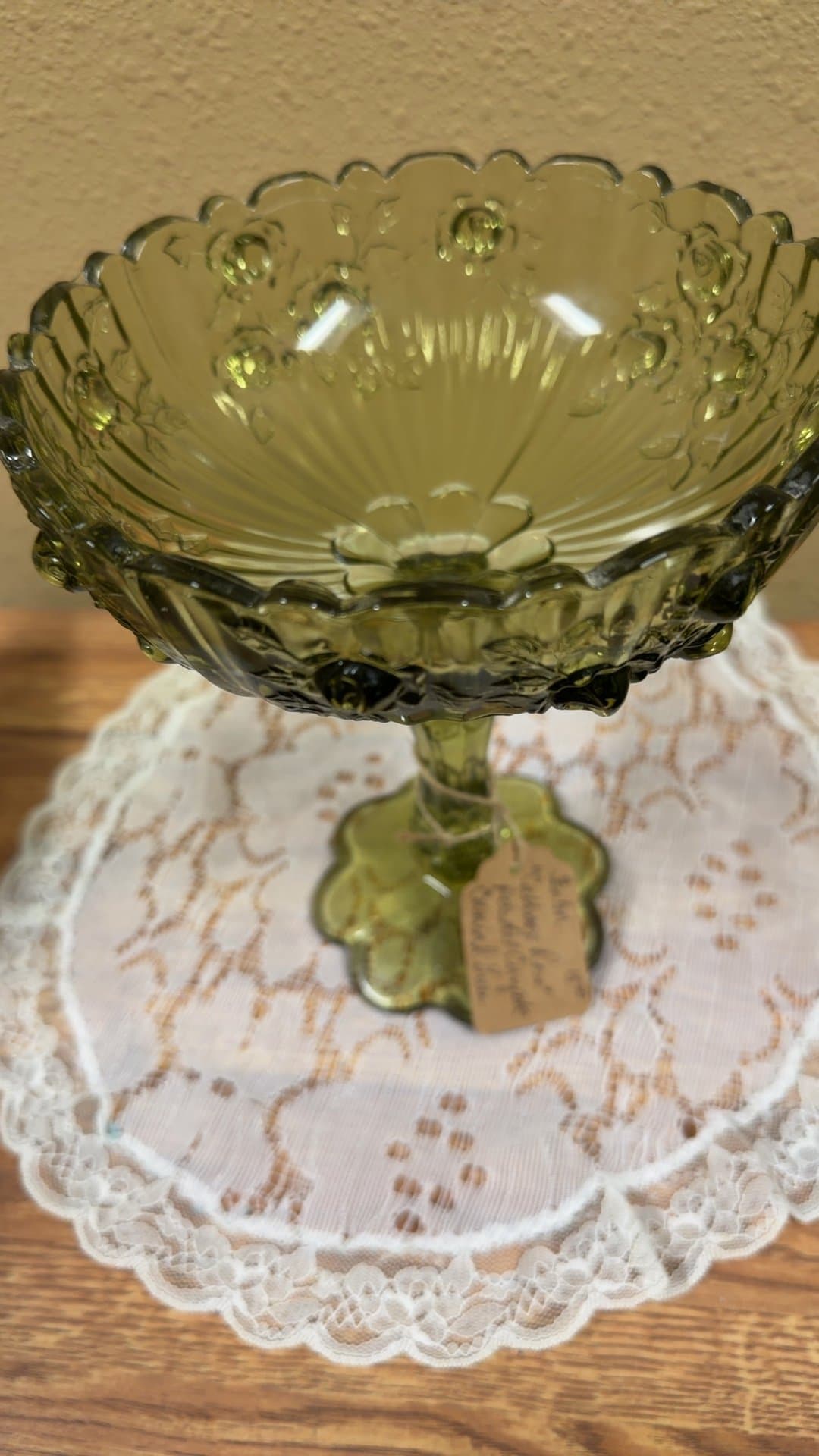 Fenton Cabbage Rose Pedestal Compote in Colonial Green - Image 1