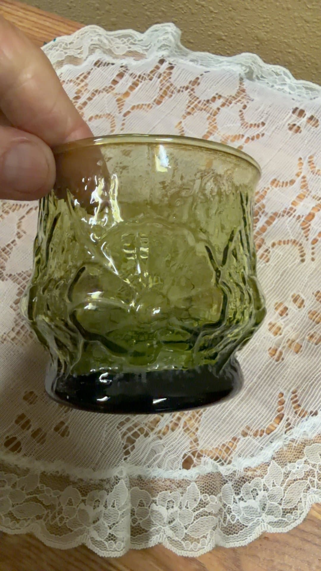 Vintage Green Textured Glass Vase - Image 1