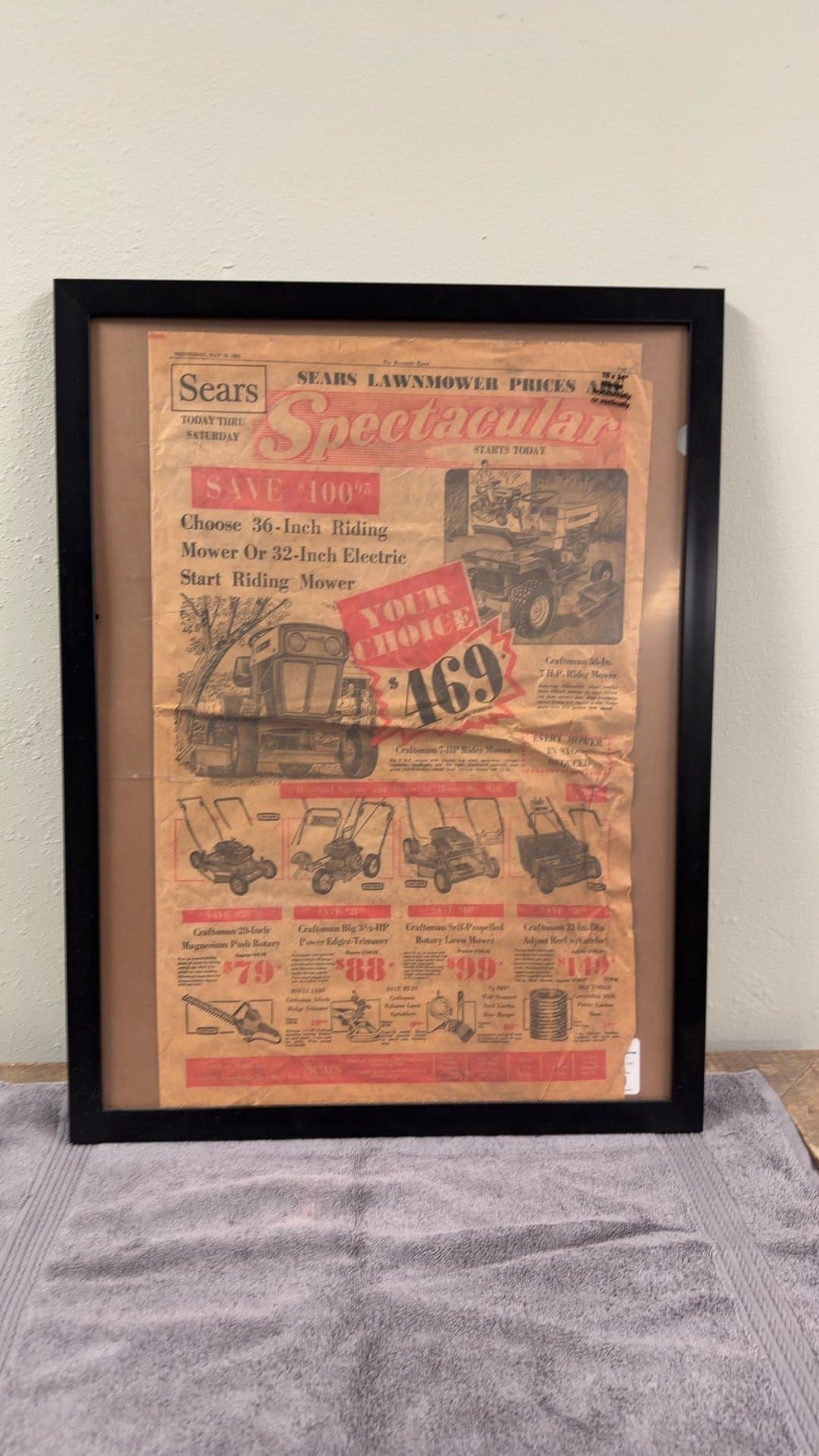 Framed Vintage Sears Lawn Mower Advertisement - Image 1