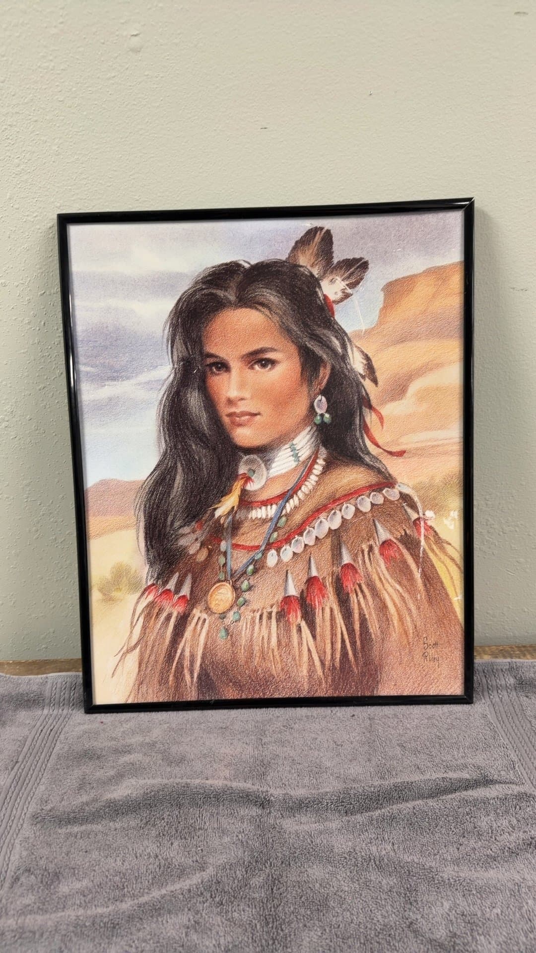 Framed Portrait of Native American Woman by Scott Riley - Image 1
