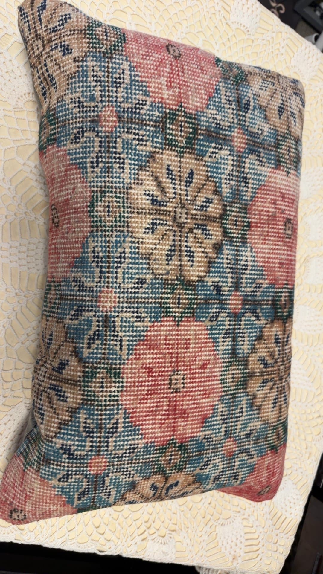 Vintage Floral Needlepoint Throw Pillow - Image 1