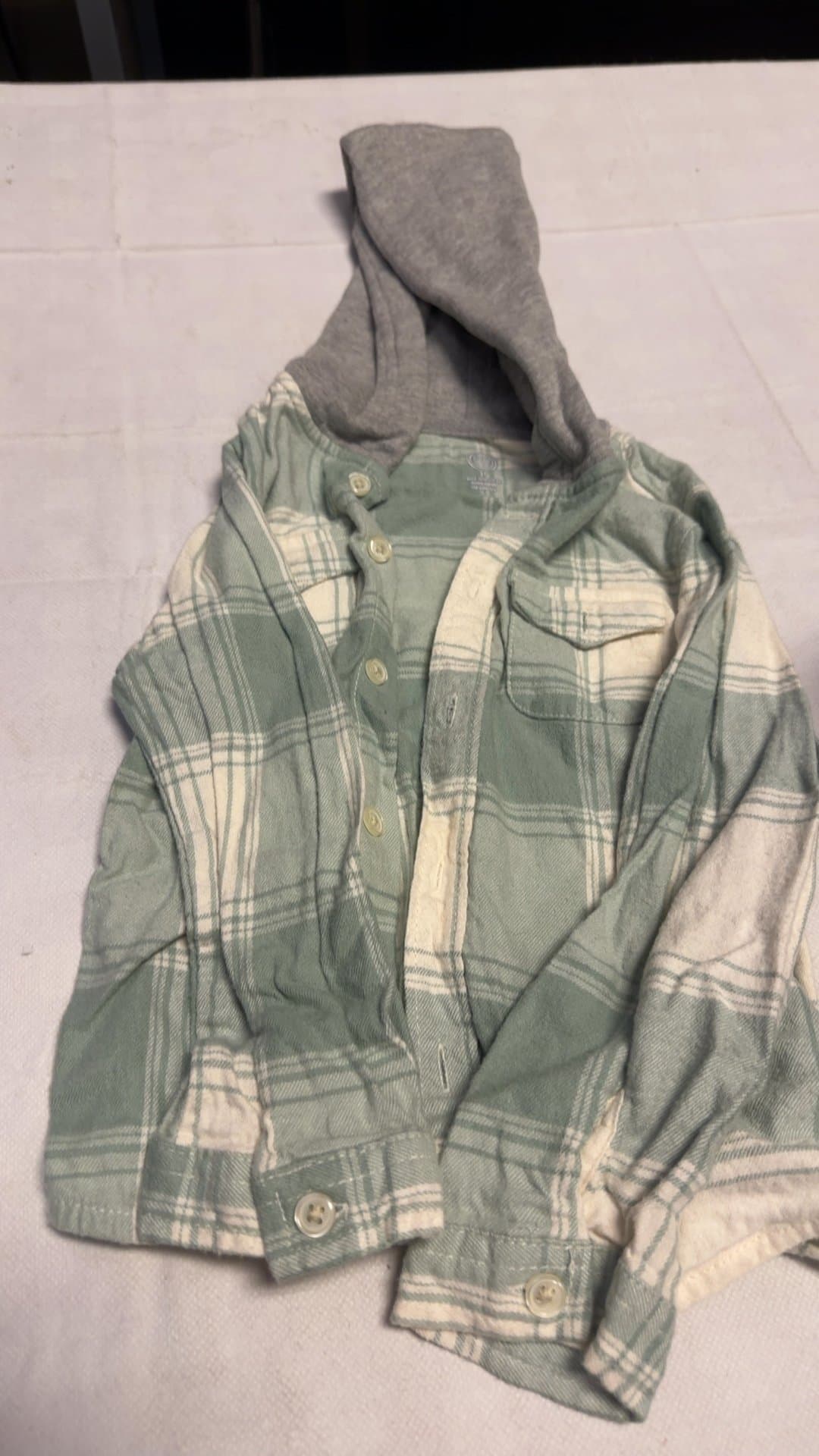 Wonder Nation 5T Green Plaid Hooded Flannel Shirt - Image 1