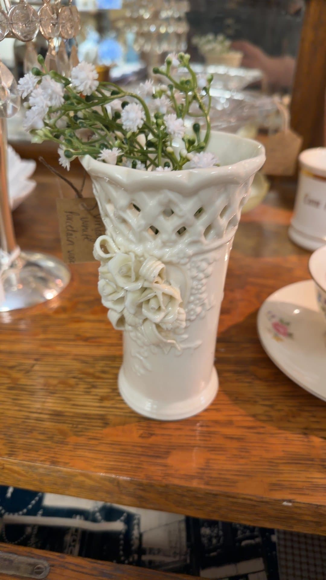 Vintage White Porcelain Vase with Floral Design - Image 1