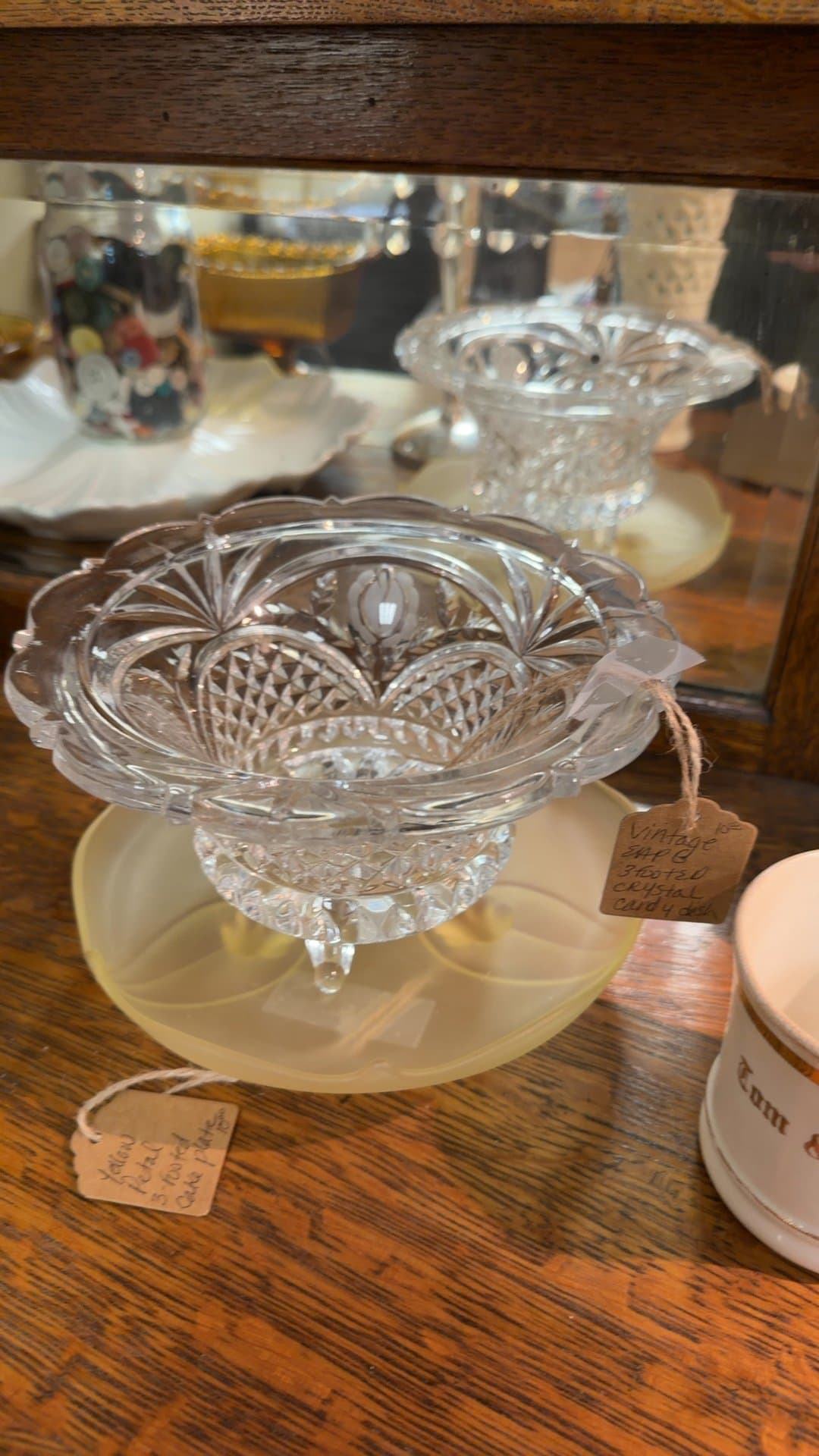 Vintage Crystal Candy Dish with 3 Feet - Image 1
