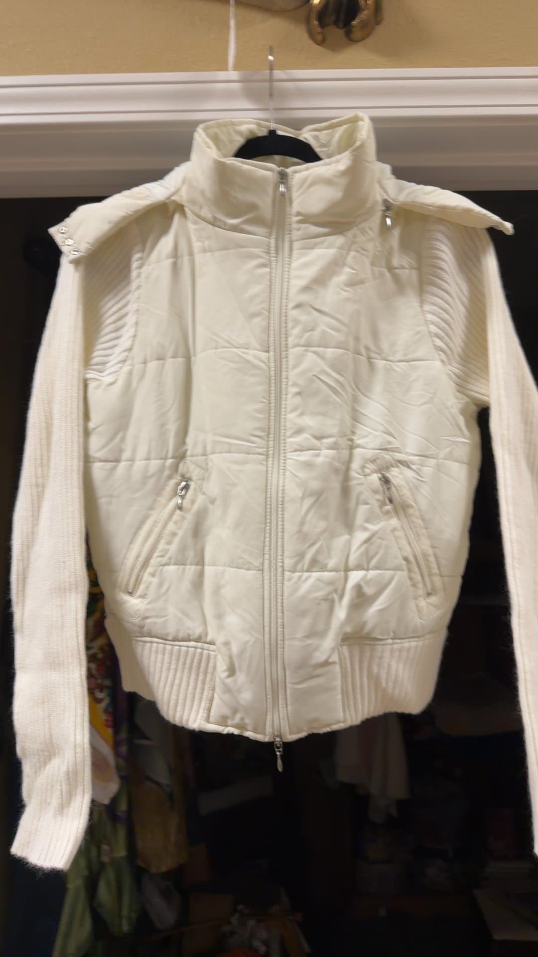 Glimmer Off-White Quilted Jacket, Faux Fur Hood - Image 1