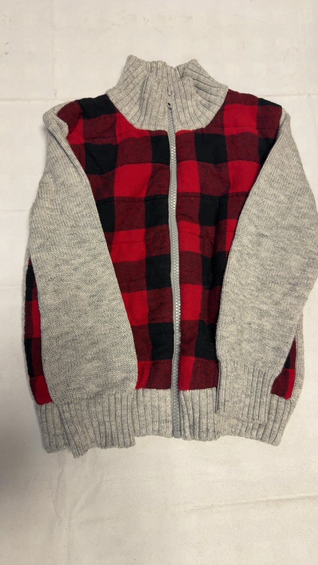 Cat & Jack 5T Red Buffalo Plaid Zip-Up Sweater - Image 1