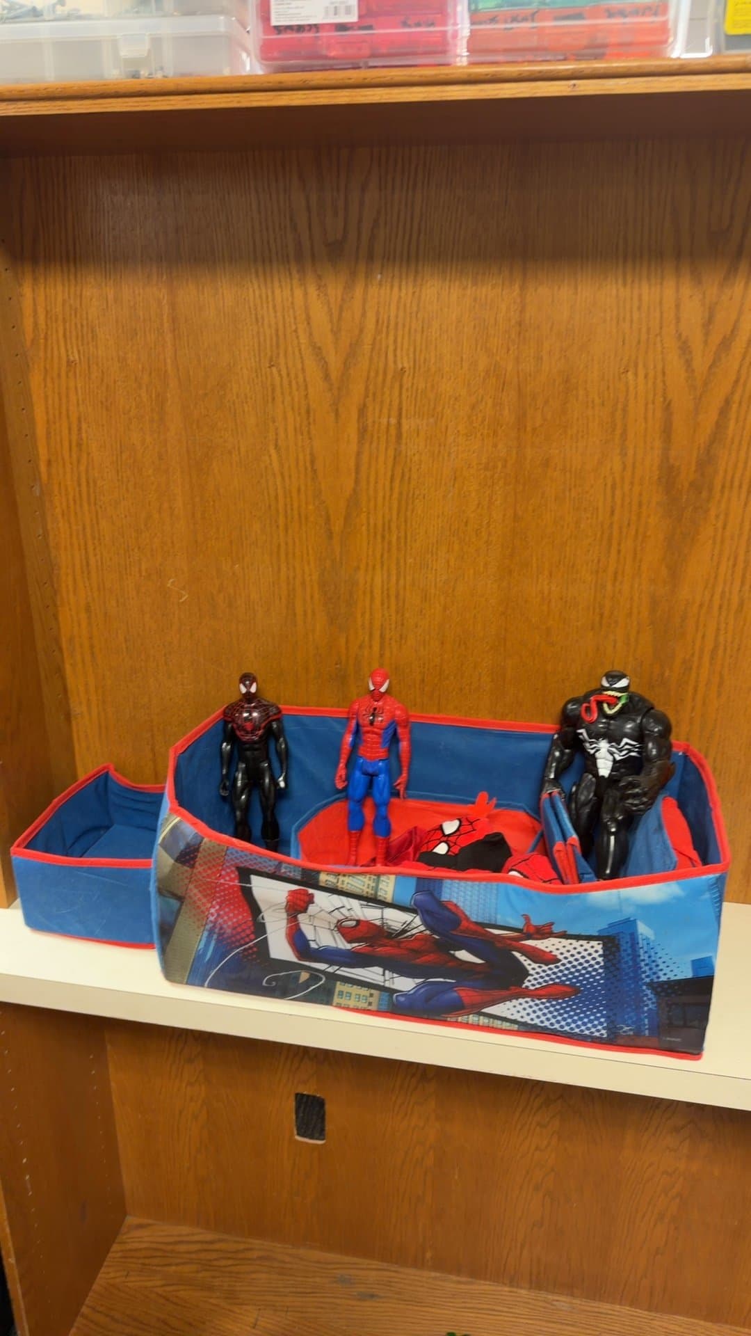 Marvel Spider-Man Action Figure Lot with Fabric Storage Bin - Image 1