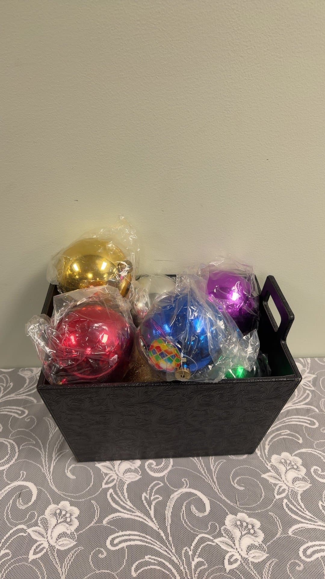 Large Multicolored Glass Christmas Ball Ornaments Set with Storage Caddy - Image 1