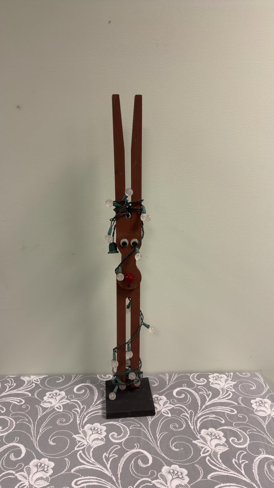 Handmade Wooden Clothespin Reindeer Christmas Decoration with Lights - Image 1
