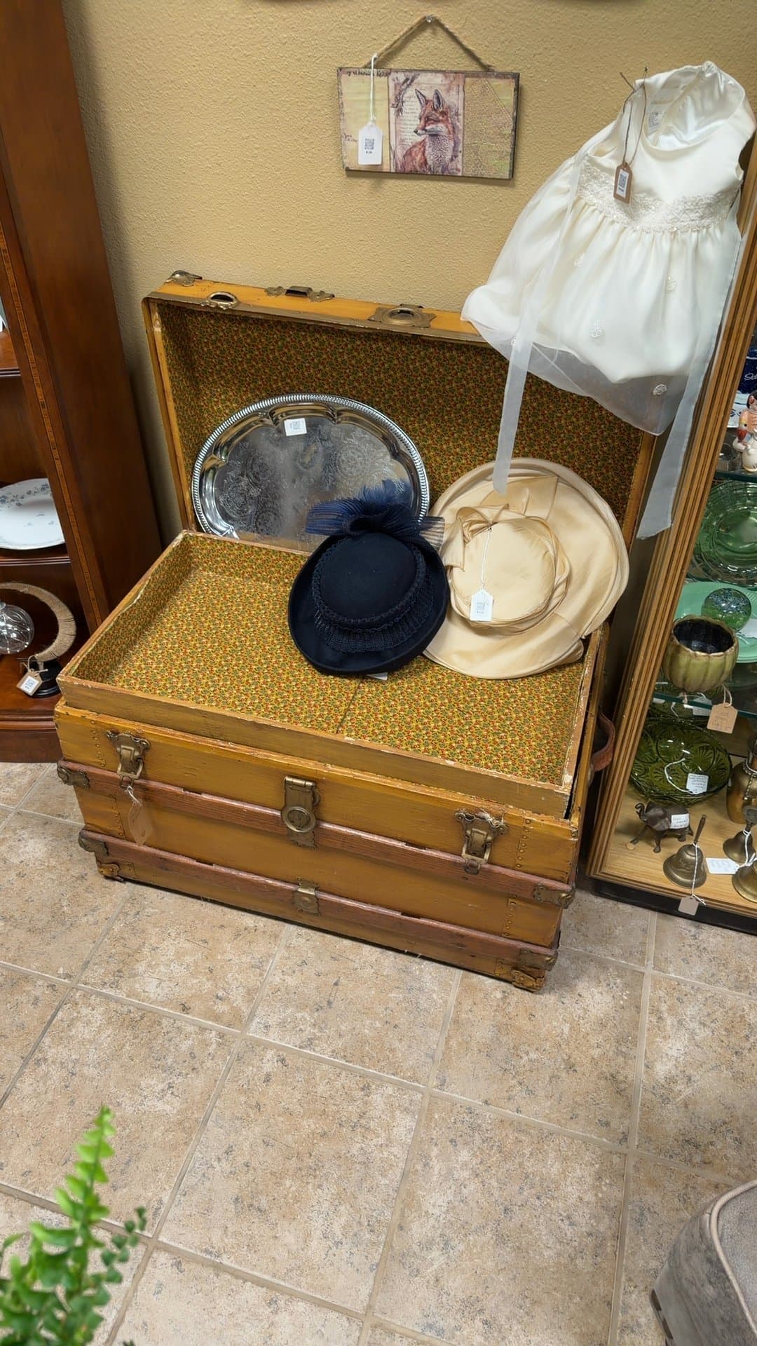 Vintage Wooden Trunk with Decorative Lining - Image 1