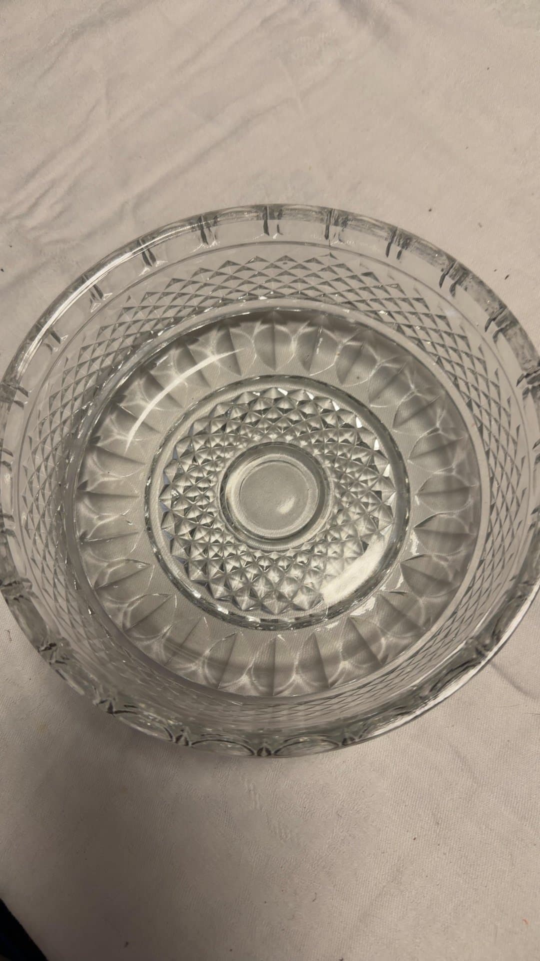Diamond Pattern Clear Pressed Glass Bowl - Image 1