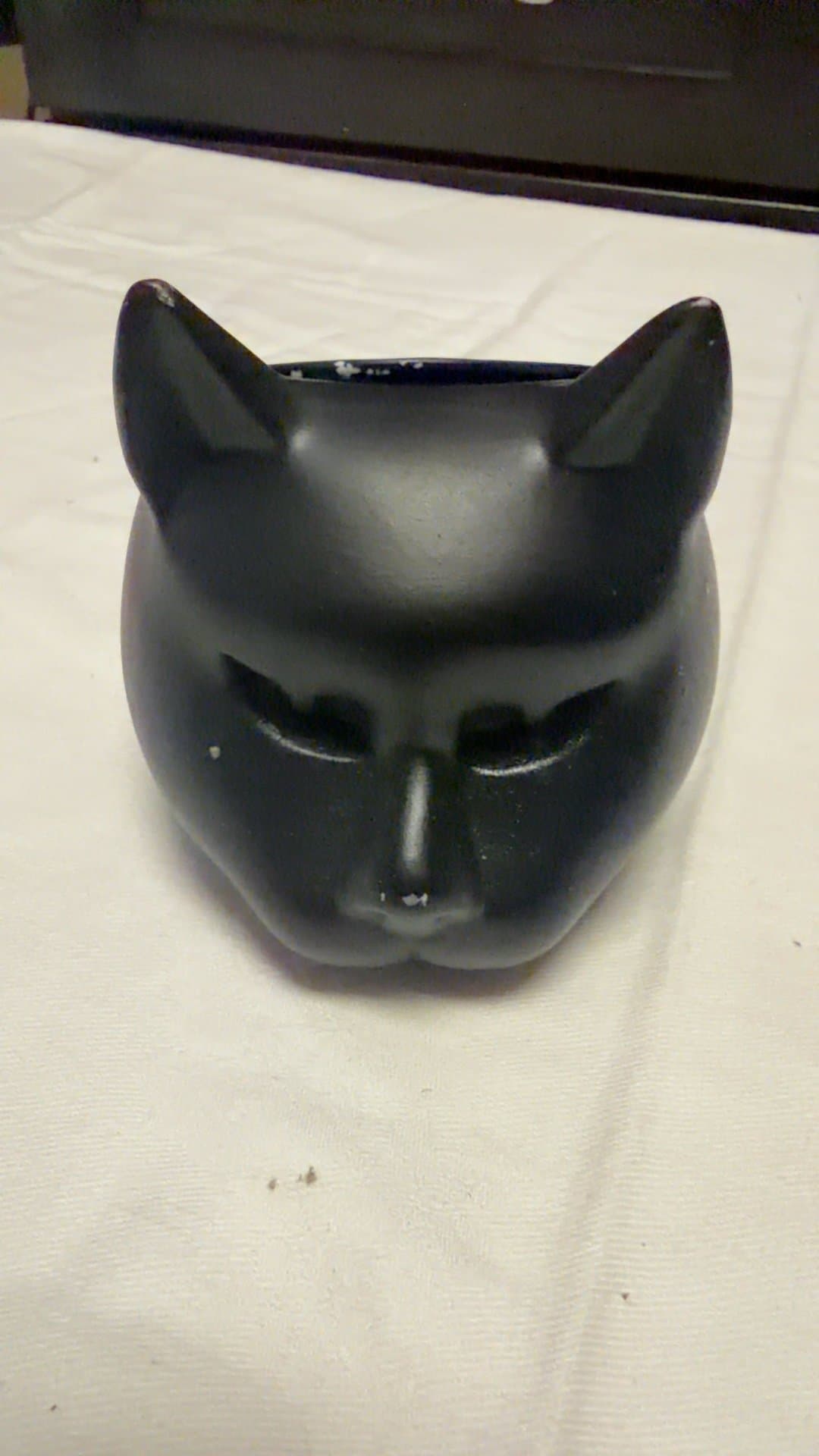 Matte Black Ceramic Cat Head Votive Candle Holder - Image 1