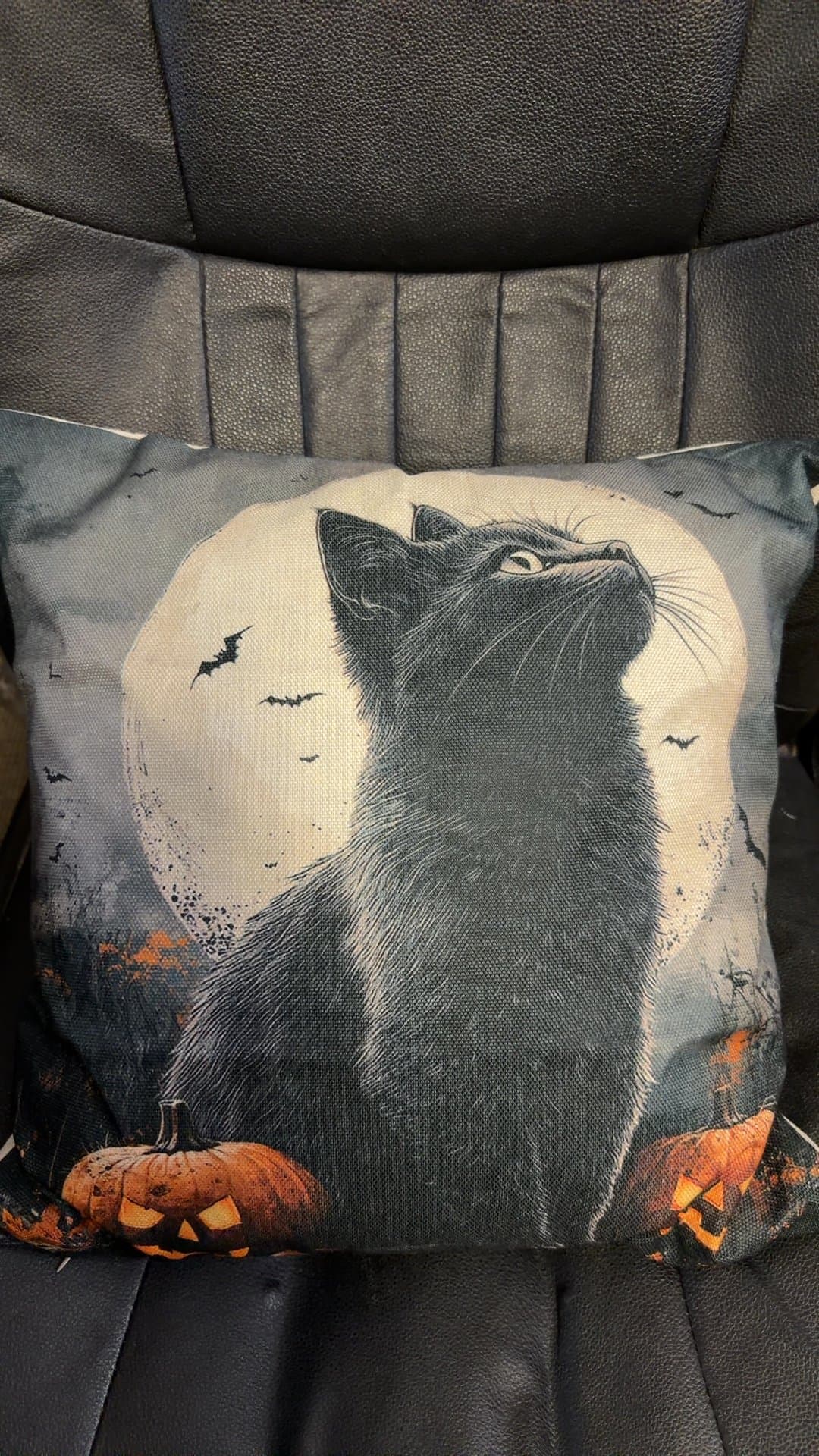 Halloween Black Cat and Full Moon Throw Pillow - Image 1