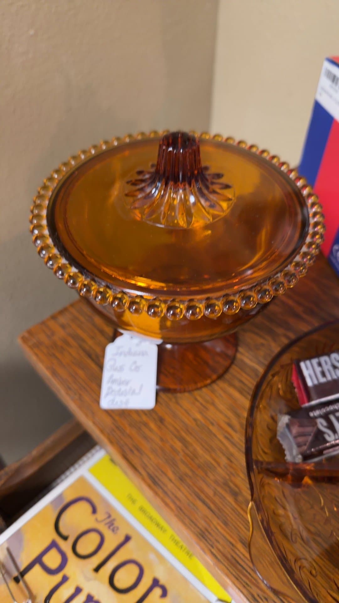 Amber Glass Covered Candy Dish - Image 1
