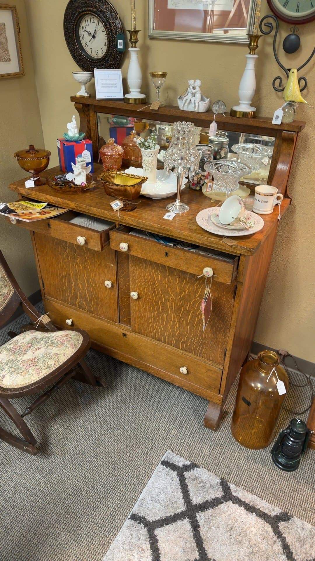 Antique Victorian Era Tiger Oak Empire Style Sideboard - Image 1