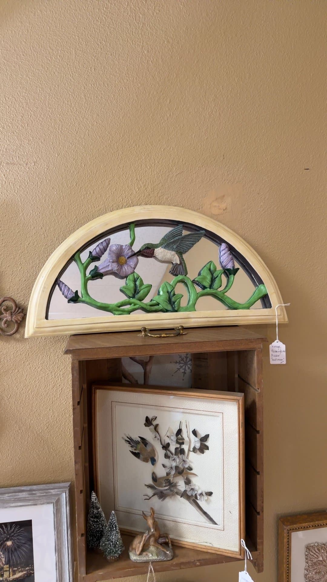 Vintage Hummingbird Half-Moon Mirror - Image 1