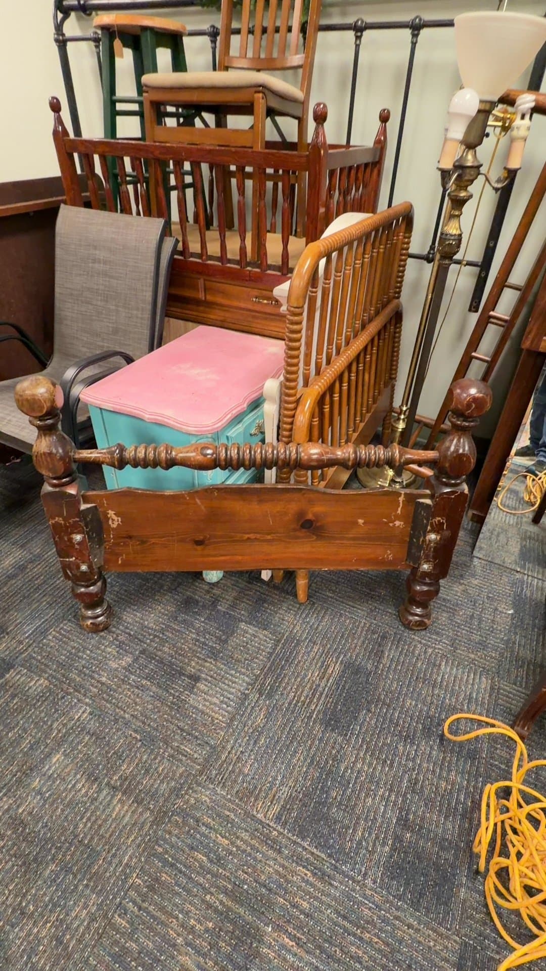 Vintage Turned Wood Footboard - Image 1