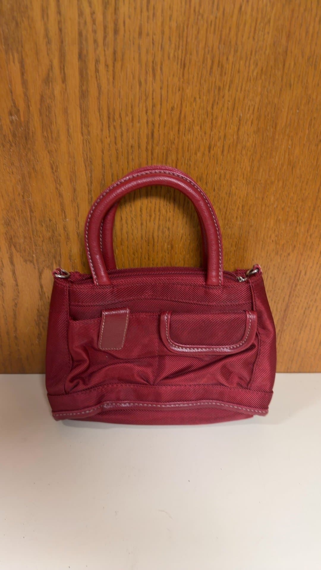 Red Nylon Mini Handbag with Leather Handles - Image 1