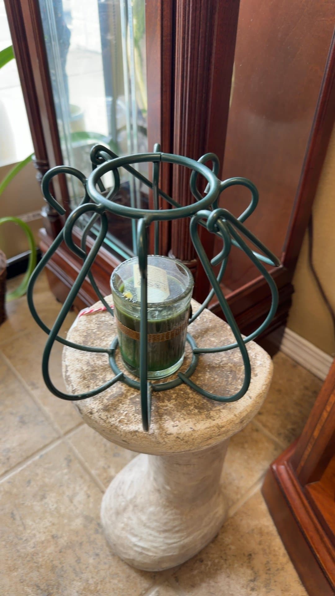 Decorative Metal Candle Holder on Stone Pedestal - Image 1
