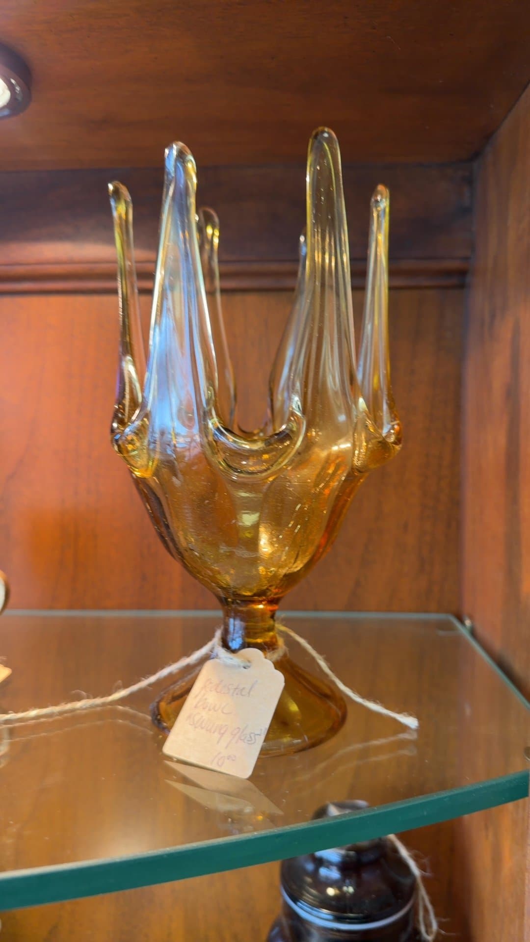 Amber Swung Glass Pedestal Bowl - Image 1