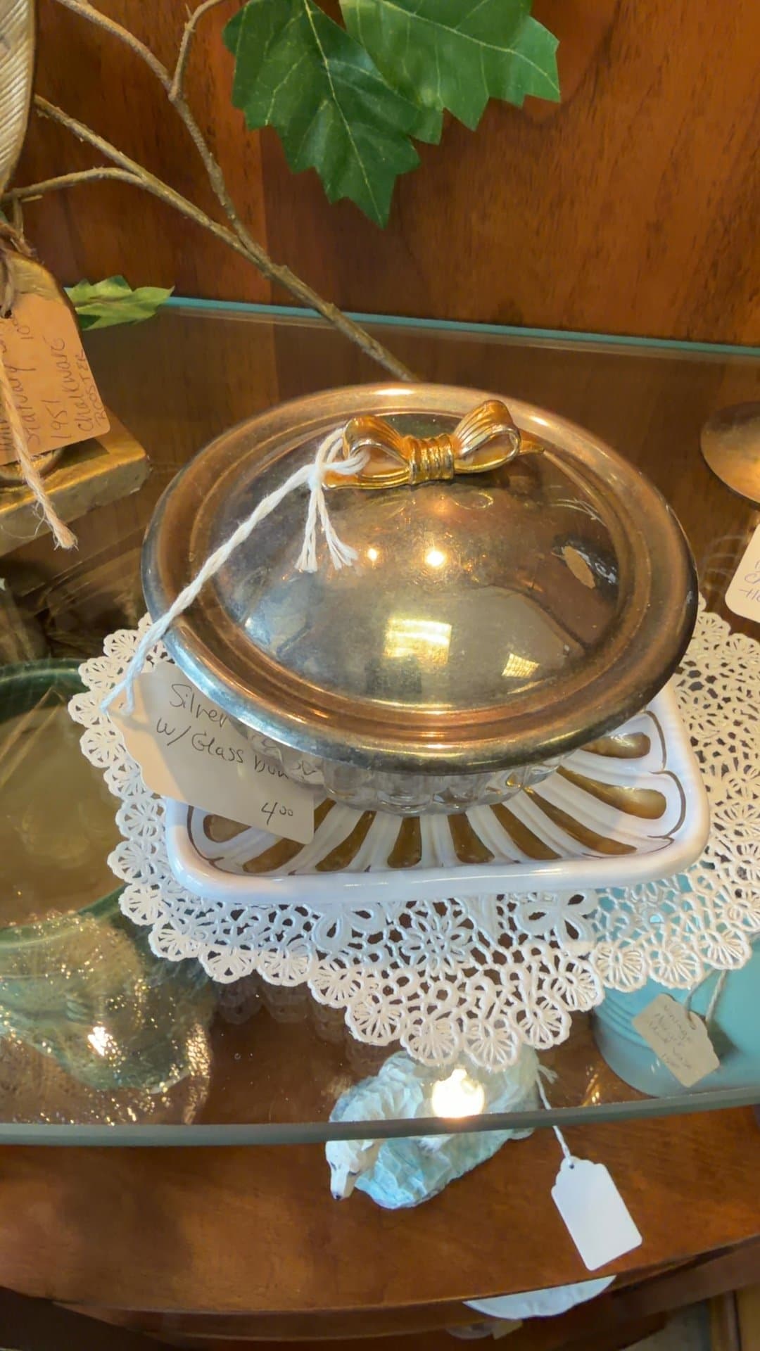 Vintage Silver-Plated Covered Glass Dish - Image 1