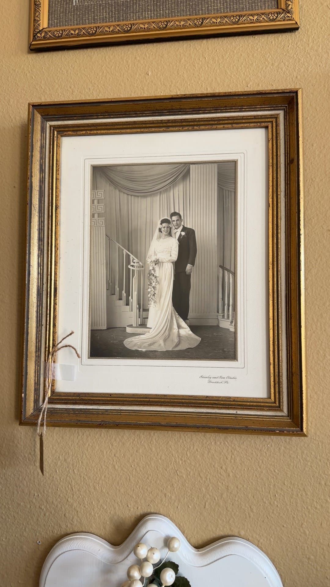 1940 Wedding Photo in Ornate Frame - Image 1