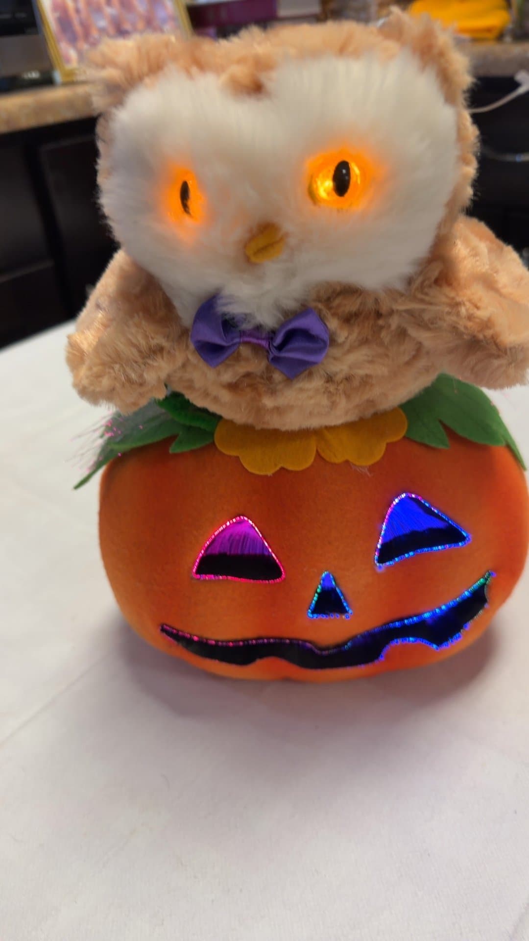 Halloween Owl Plush with Light-Up Pumpkin - Image 1