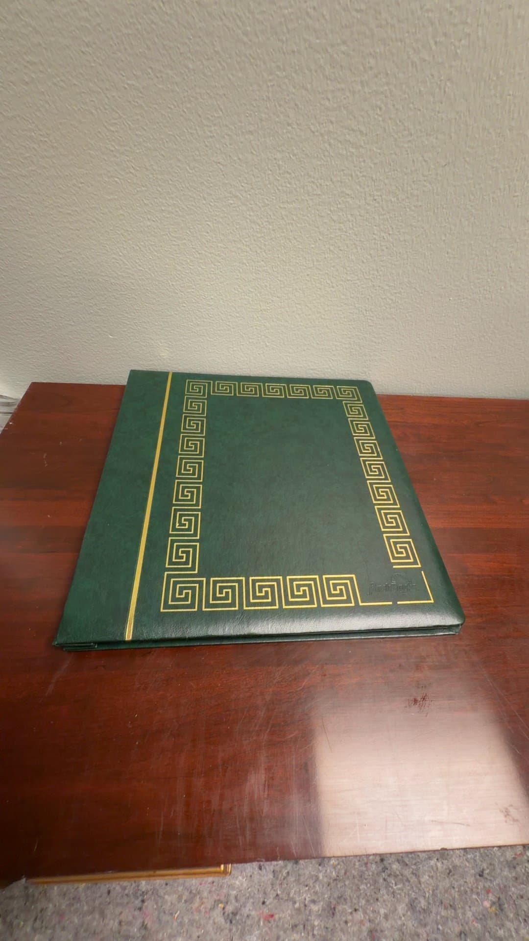 Green Photo Album with Gold Greek Key Design - Image 1