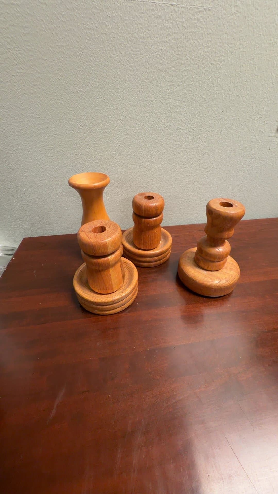 Set of Wooden Candle Holders - Image 1