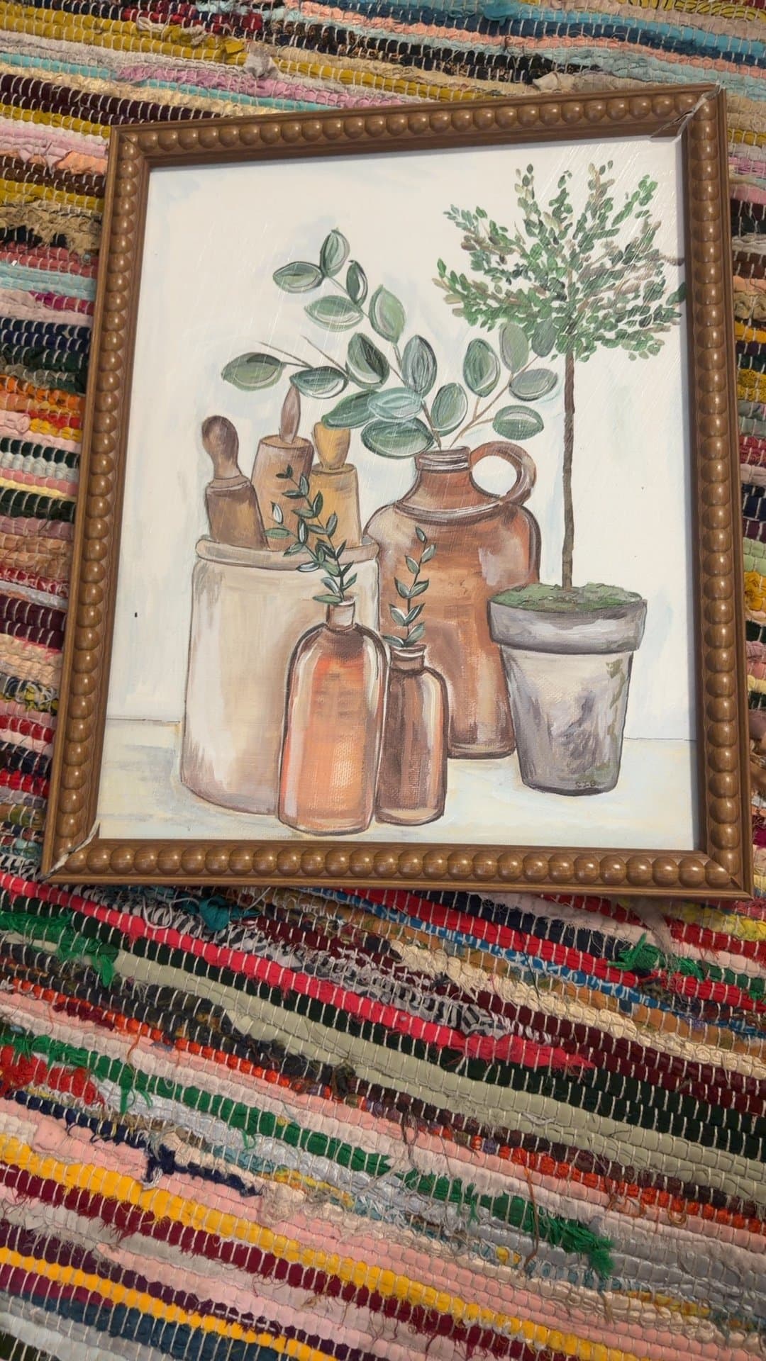 Framed Still Life Painting of Earthenware - Image 1
