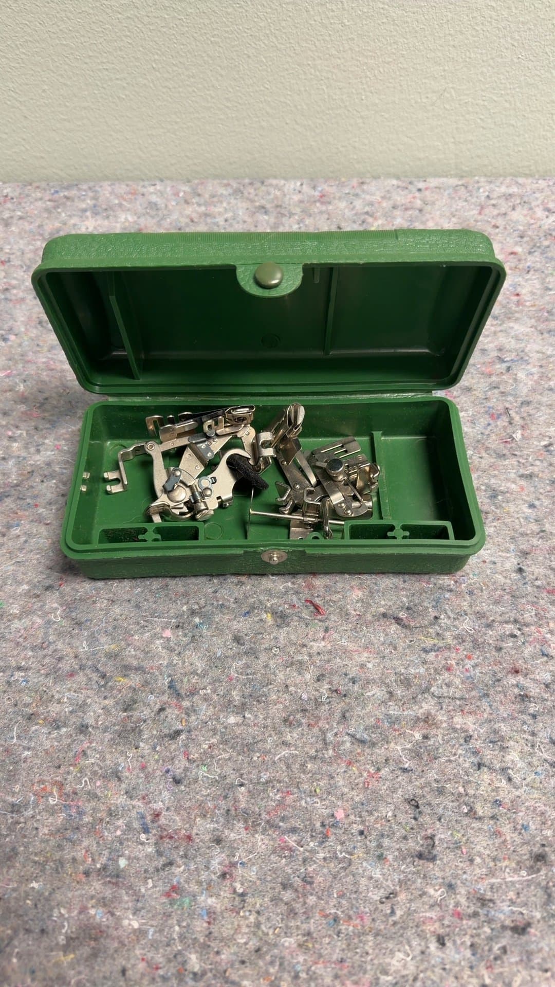 Singer Sewing Machine Attachments in Green Case - Image 1