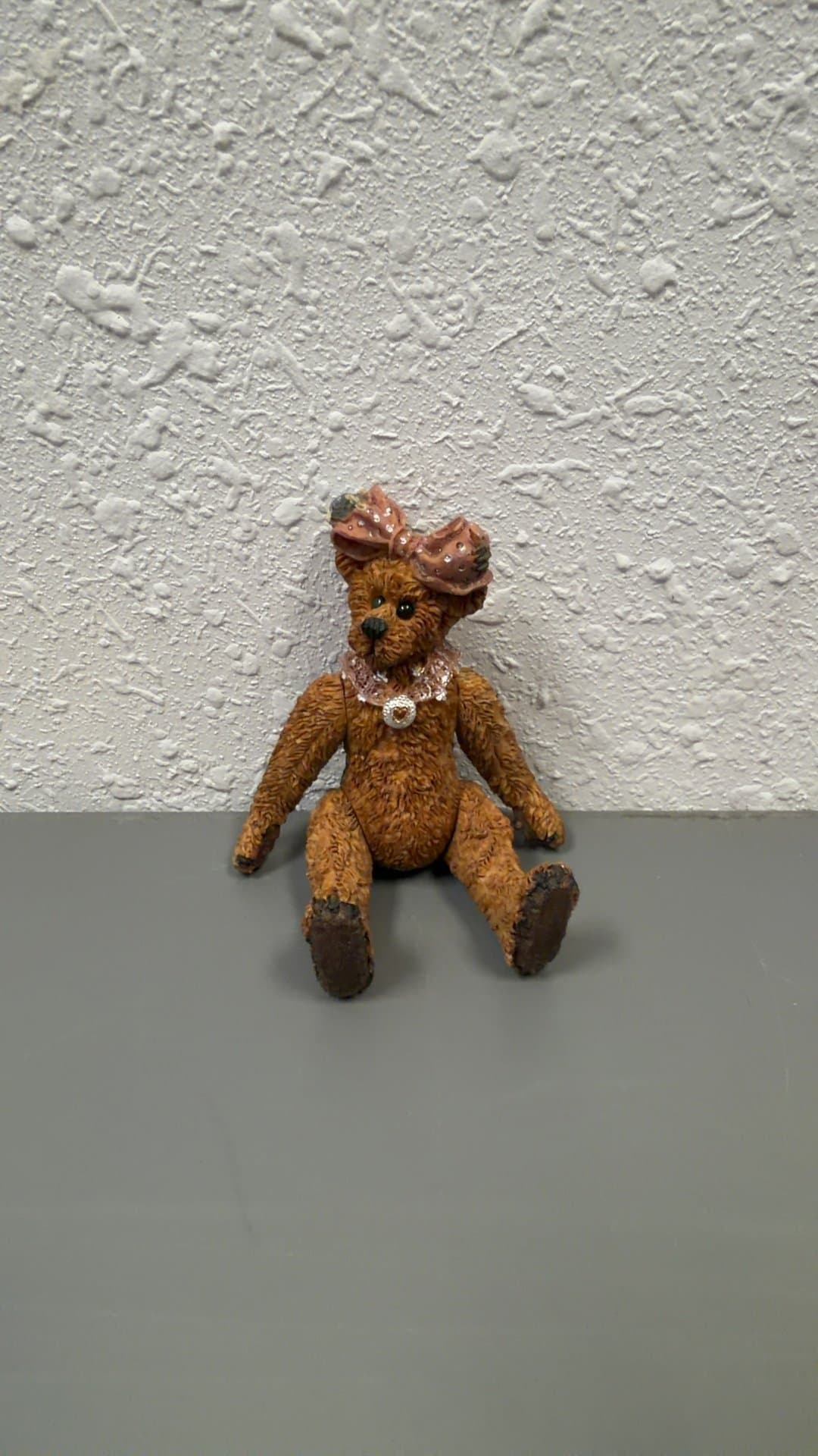 Collectible Resin Teddy Bear Figurine with Bow and Collar - Image 1