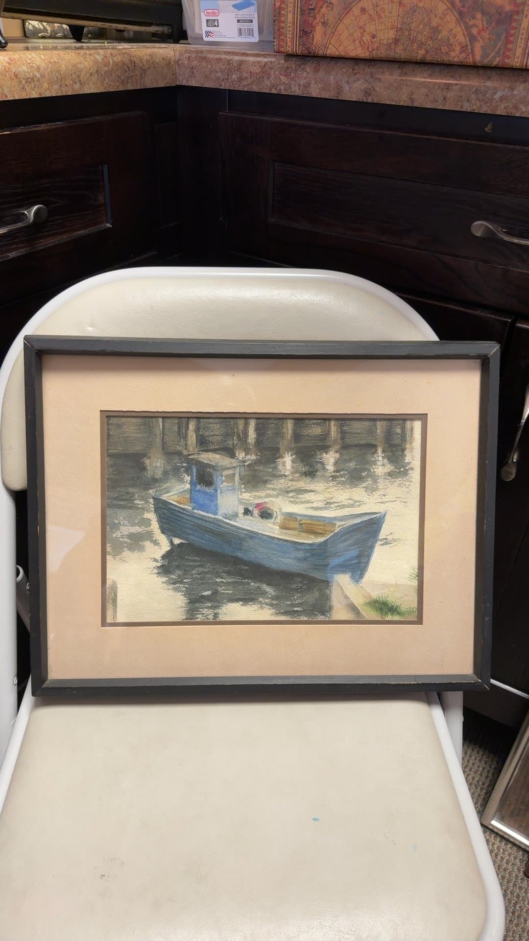 Framed Watercolor Painting of a Boat - Image 1