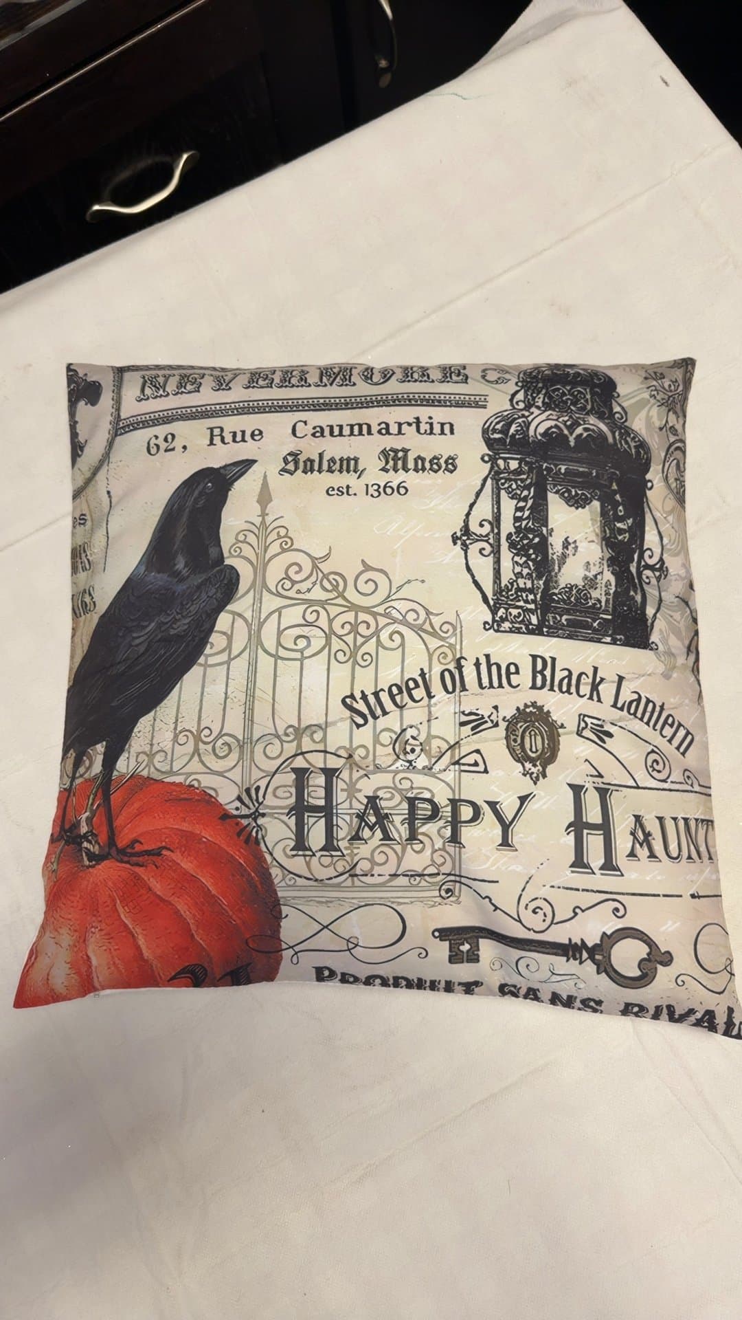 Halloween Edgar Allan Poe Nevermore Raven Throw Pillow - Image 1