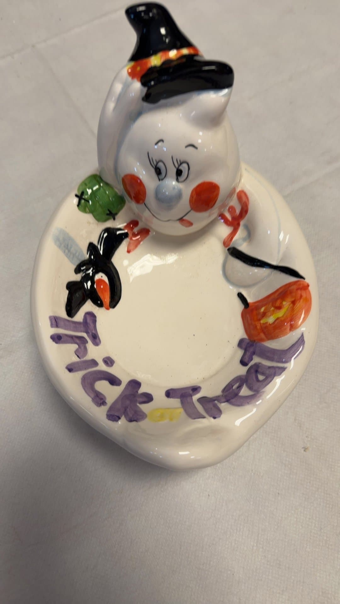 WCL Ceramic Halloween Ghost Trick or Treat Candy Dish - Image 1
