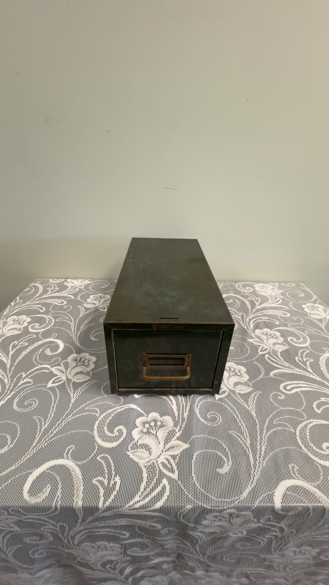 Vintage Industrial Single Drawer Metal Card Catalog File Box - Image 1