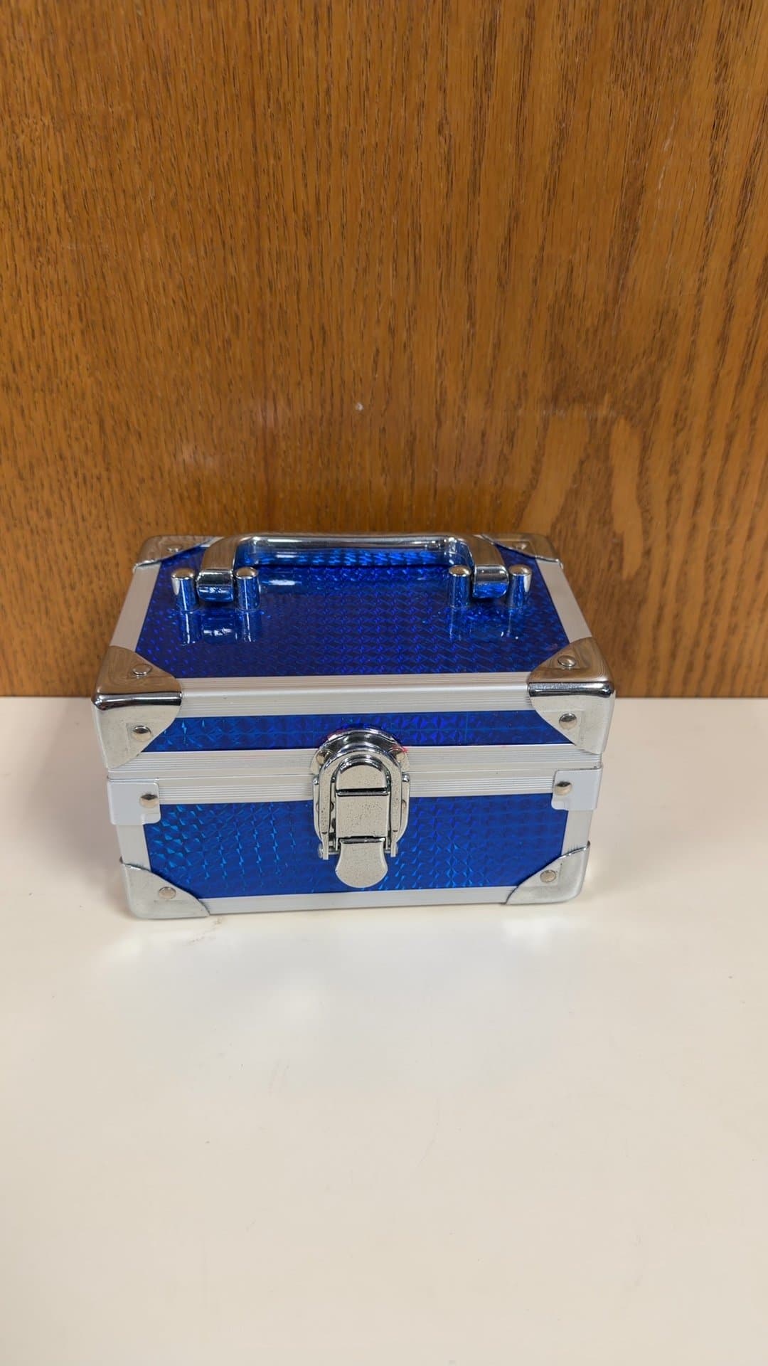 Blue Holographic Aluminum Makeup Case with Mirror - Image 1