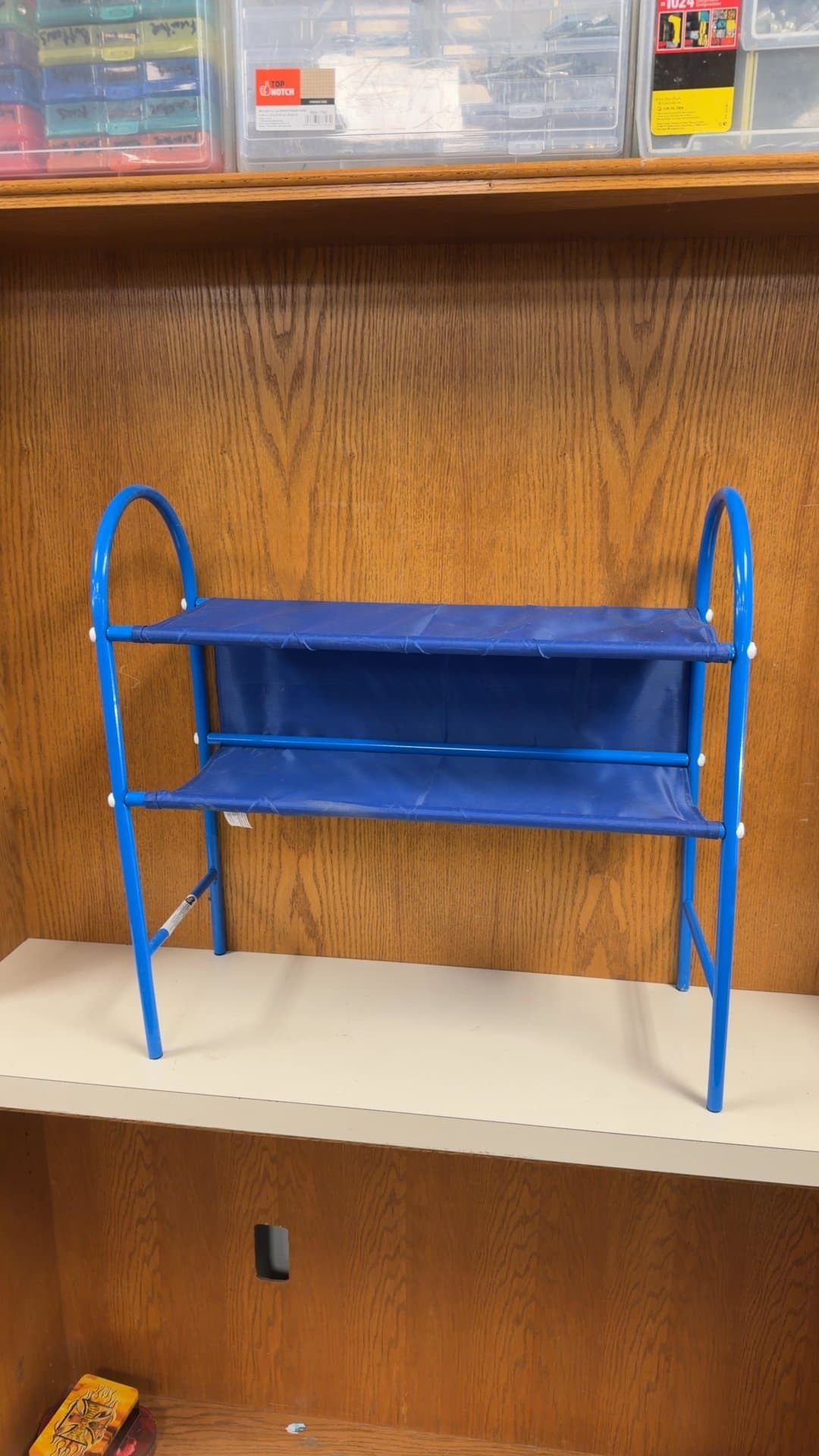 Blue Metal Frame Fabric Shoe Rack Shelf - Image 1