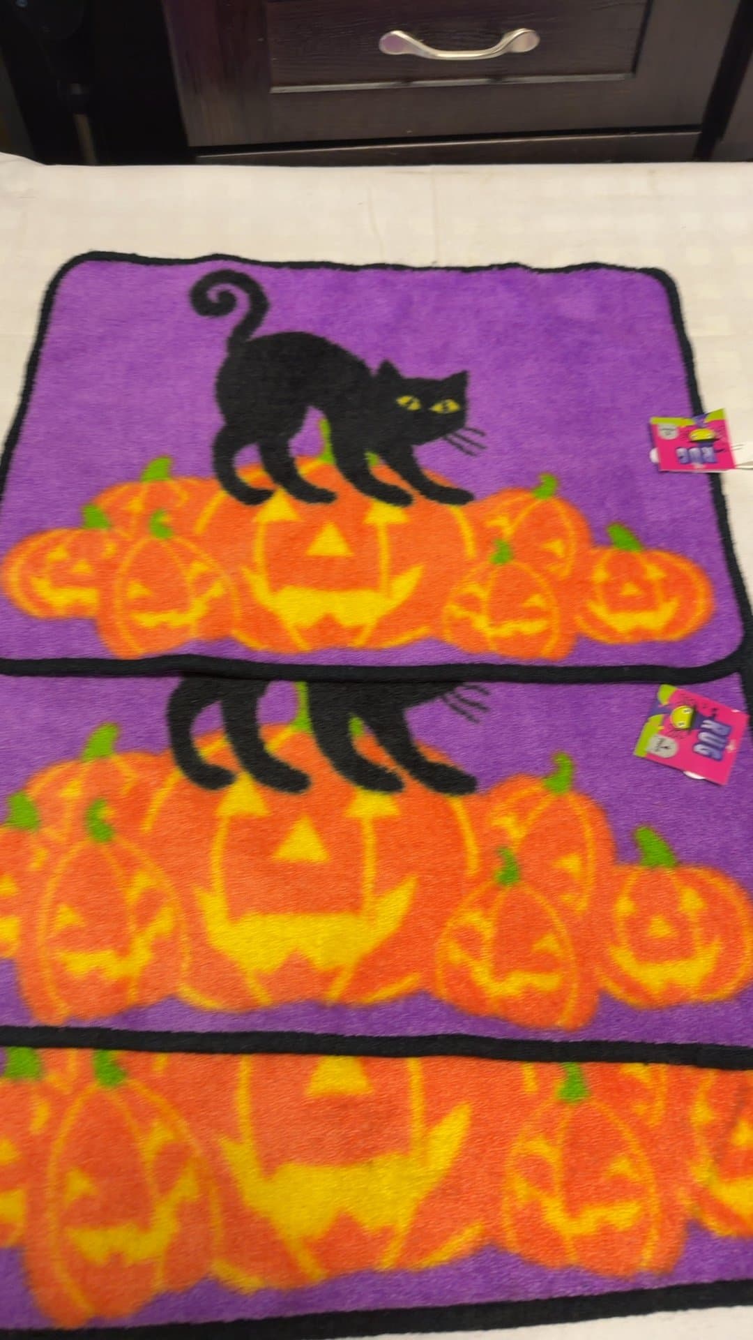 3- Old Halloween Black Cat and Pumpkins Small Accent Rugs - Image 1