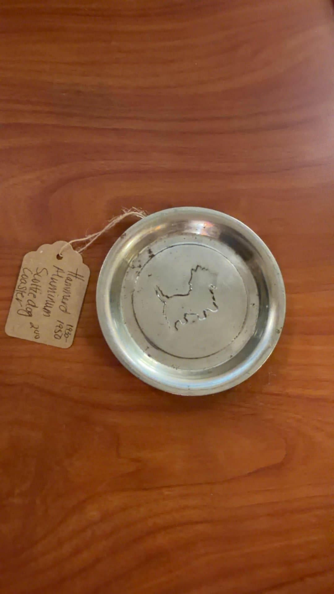Vintage Hammered Aluminum Scottie Dog Coaster - Image 1