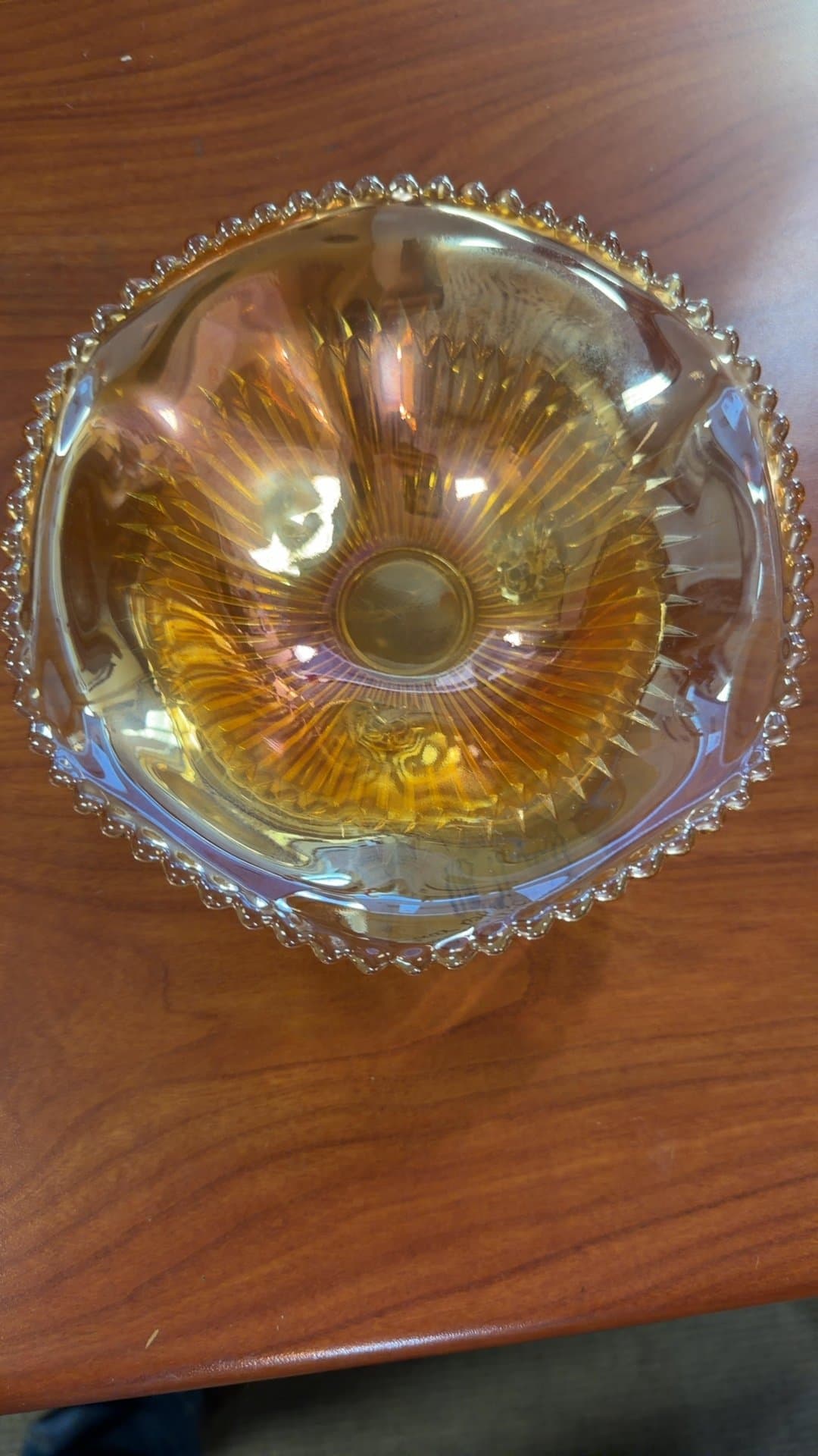 1947-49 Marigold Carnival Glass Footed Bowl - Image 1