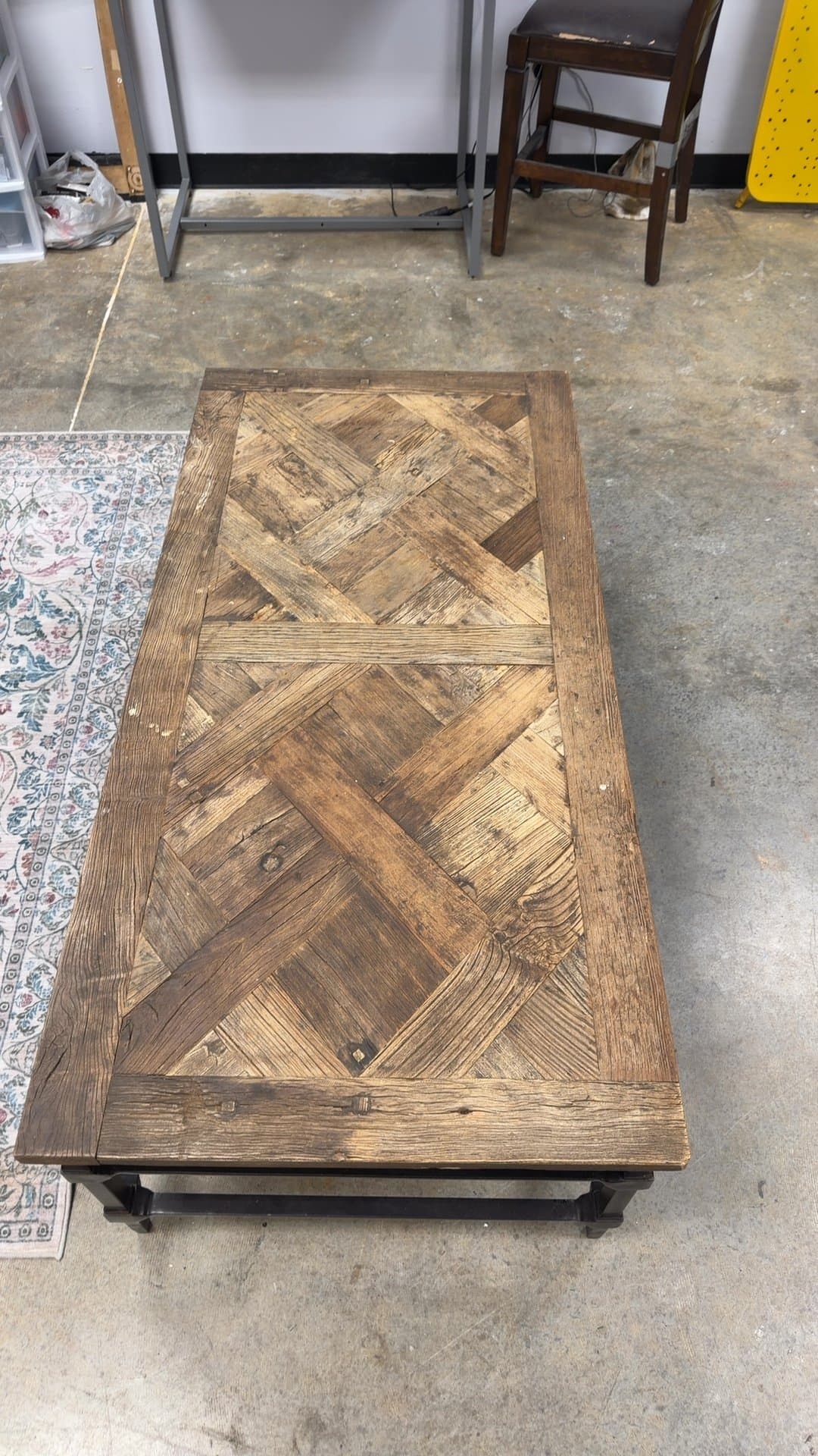 Rustic Reclaimed Wood Parquet Top Coffee Table - Image 1