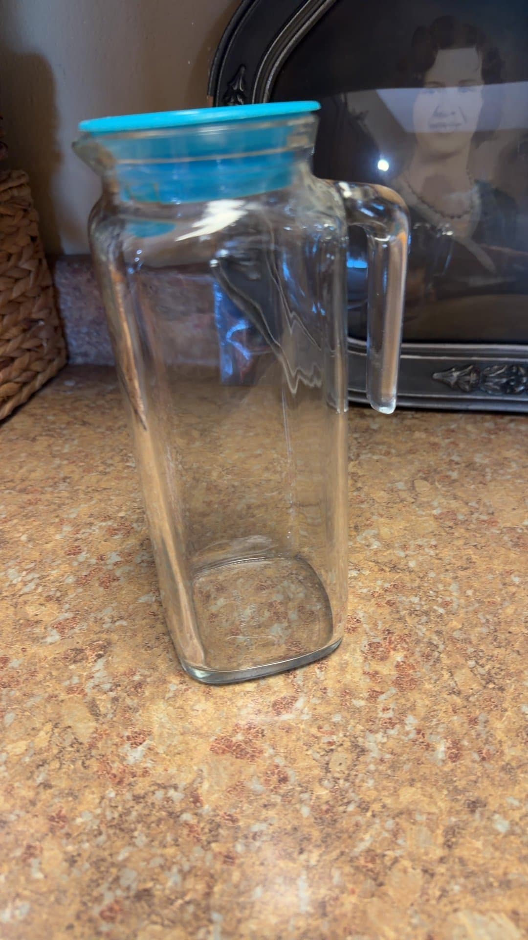 Glass Water Pitcher with Blue Lid - Image 1