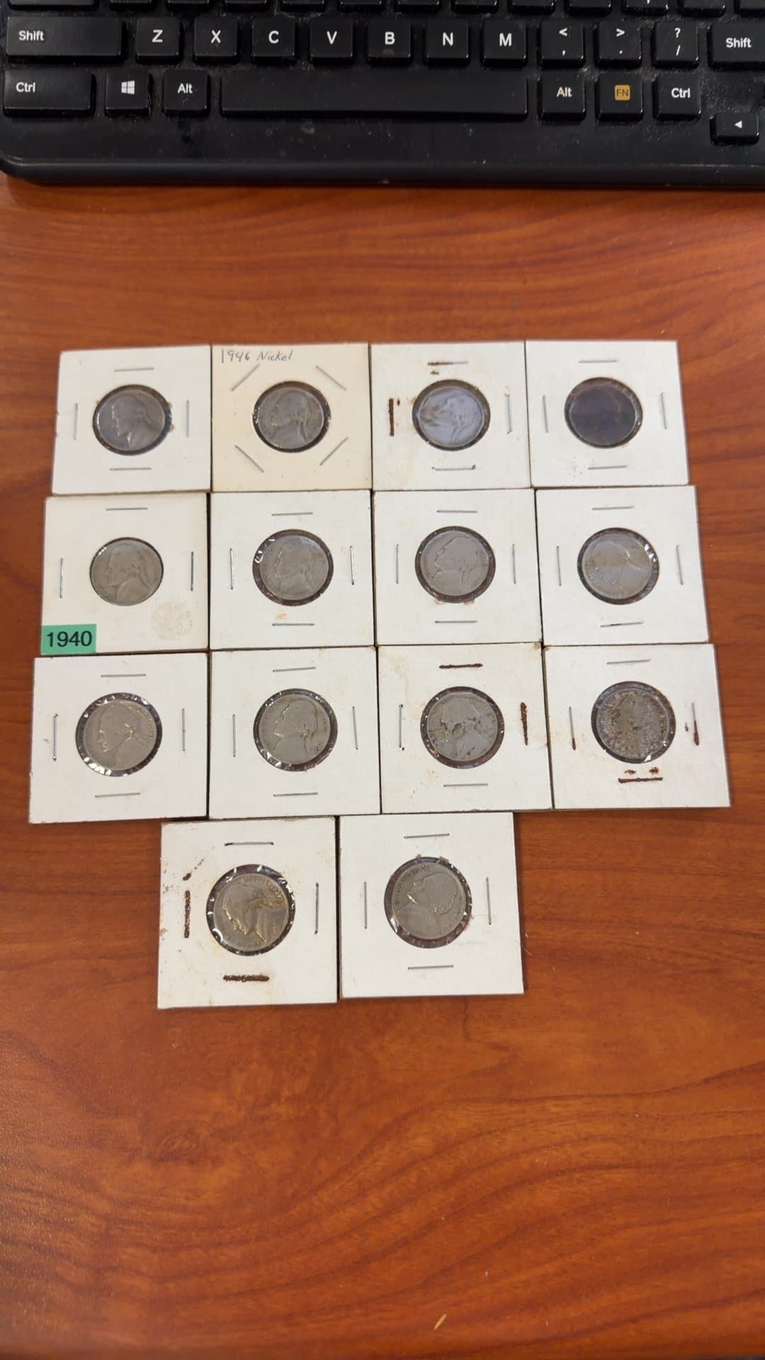 Lot of 14 Vintage US Jefferson Nickels in 2x2 Flips - Image 1