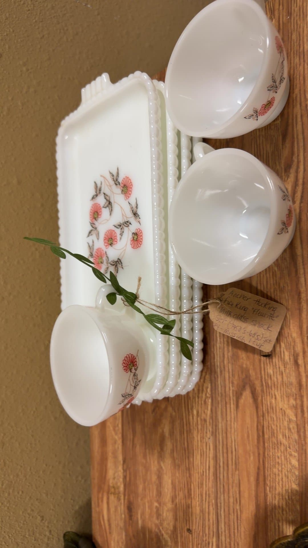 Anchor Hocking Fire King Floral Milk Glass Snack Set - Image 1
