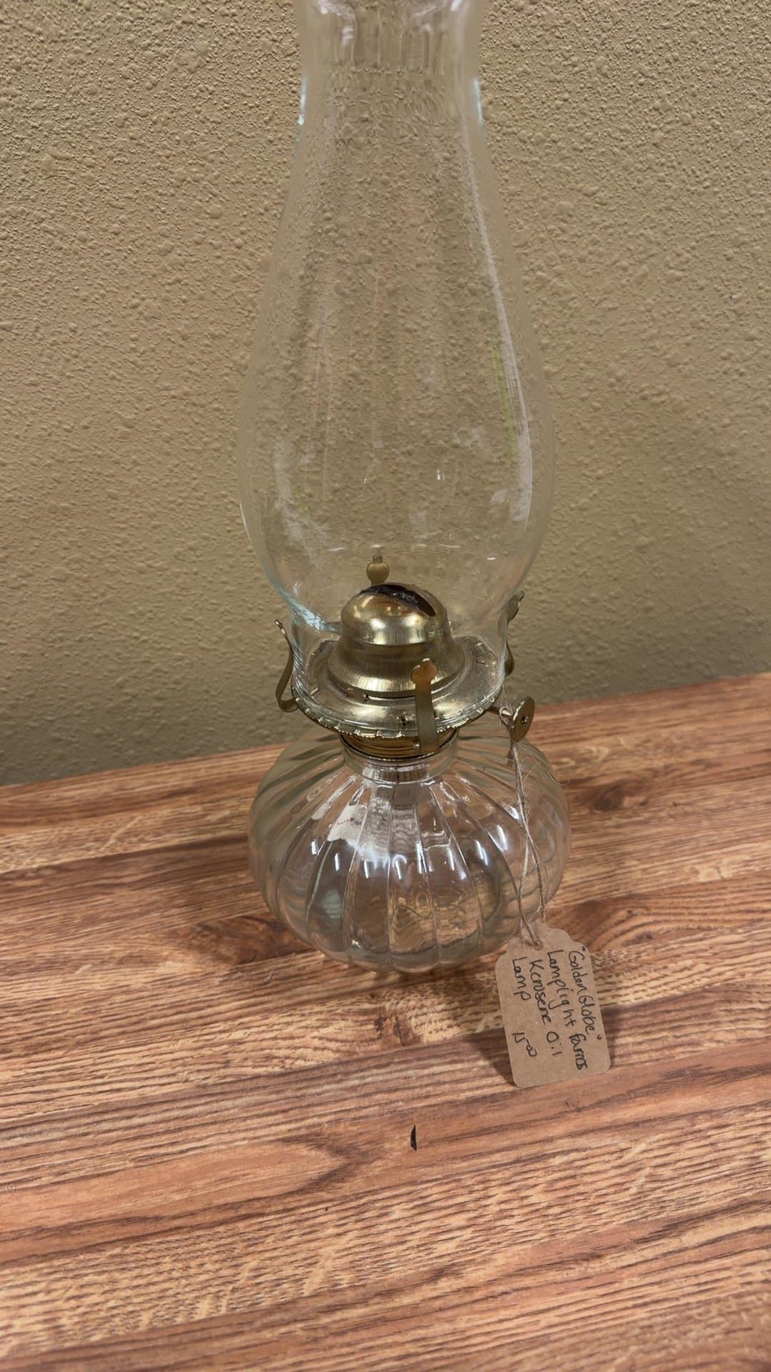 Vintage Glass Oil Lamp with Brass Burner - Image 1