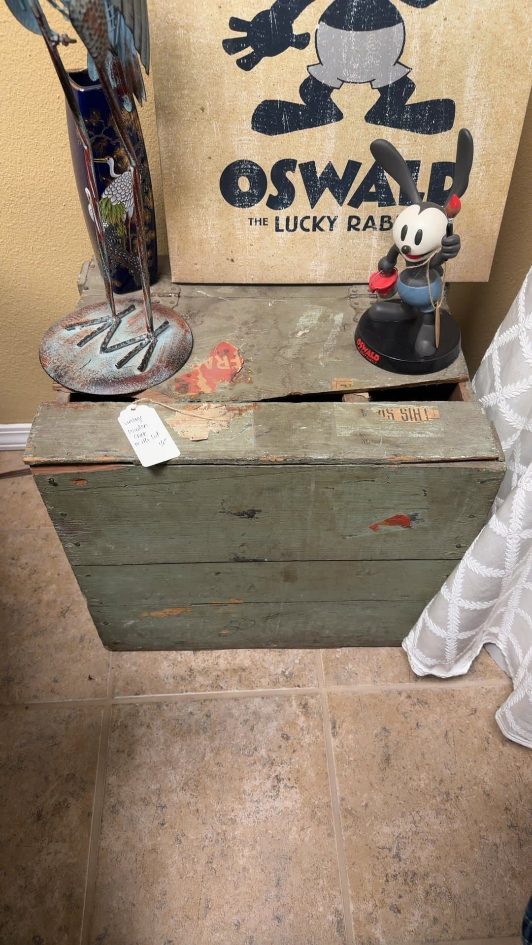 Vintage Wooden Crate with Lid - Image 1
